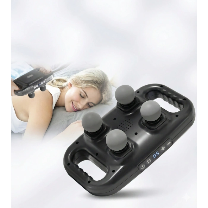 4 Başlıklı Masaj Tabancası - Ergonomik Derin Doku Sırt ve Boyun Masaj Aleti Ağrı ve Sızı Giderici