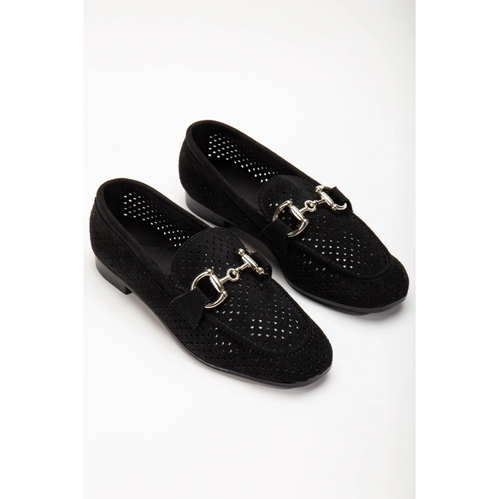 401 Siyah Süet Delikli Günlük Kadın Babet