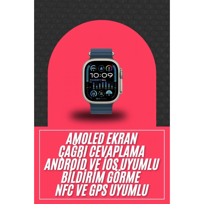 49mm Akıllı Saat Amoled Ekranlı Kadın Erkek Kol Saati Plastik Kordon