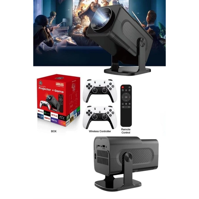 4K Android Smart Wi-fi Çift Kollu Projeksiyon Game Box Kumandalı Taşınabilir