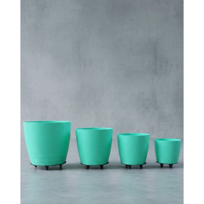 4’lü 3D Yeşil Dekoratif Saksı Takımı Ayaklı Modern Vazo Seti