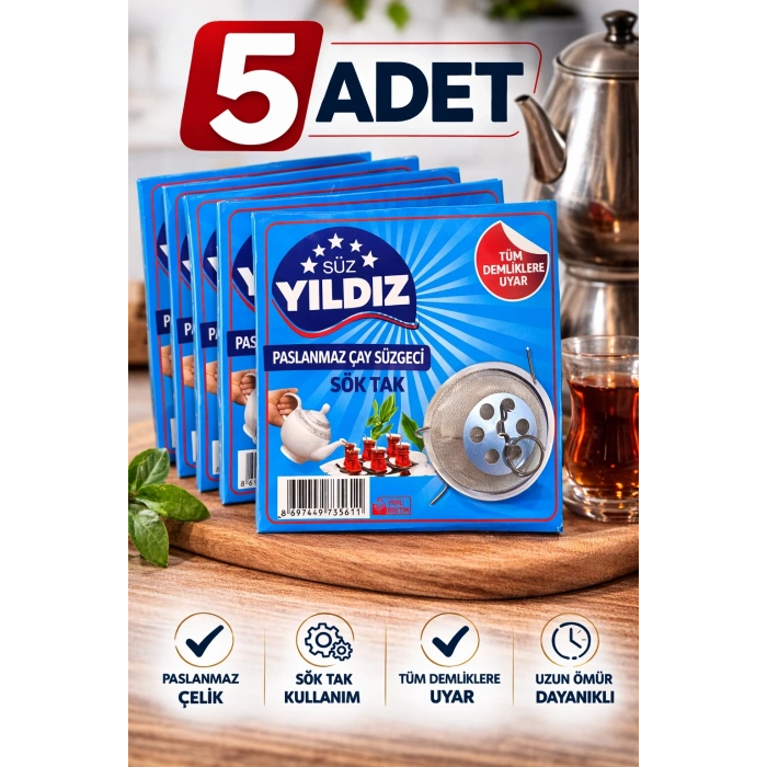 5 Adet Paslanmaz Çelik Çaydanlık Demlik Süzgeci Sök Tak Çay Süzgeci Tüm Demliklere Uyumlu Çaydanlık Filtresi