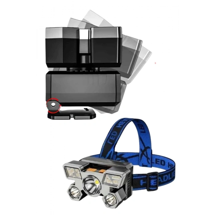 5 LED Far Şarj Edilebilir Güçlü Kafa Lambası Kamp Lambası 4 Modlu