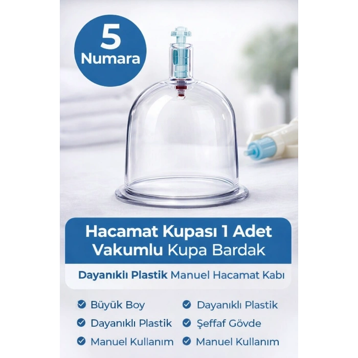 5 Numara Hacamat Kupası 1 Adet Vakumlu Kupa Bardak – Dayanıklı Plastik Manuel Hacamat Kabı
