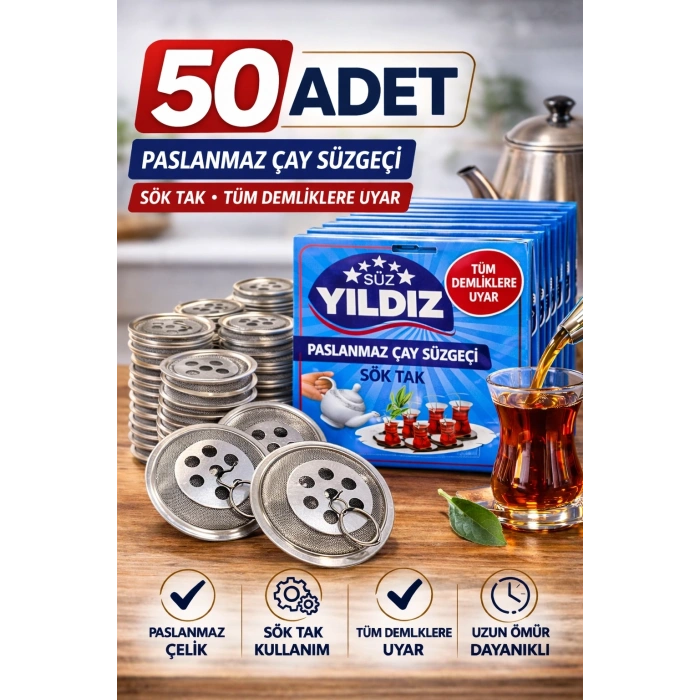 50 Adet Paslanmaz Çelik Çaydanlık Demlik Süzgeci Sök Tak Çay Süzgeci Tüm Demliklere Uyumlu Çaydanlık Filtresi