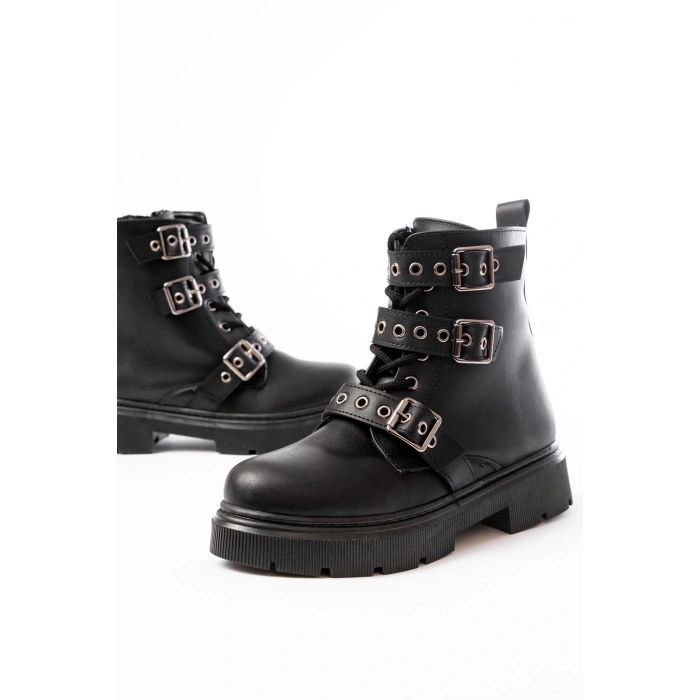 508-3039 Siyah Toka Aksesuarlı Fermuarlı  Günlük Kadın Bot