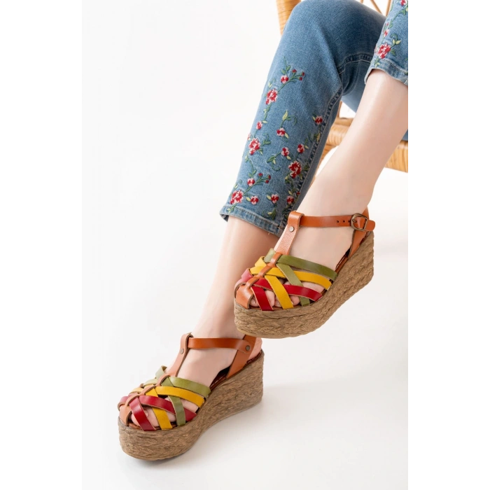 684-02 Multi Ortopedik Hakiki Deri Dolgu Kadın Sandalet