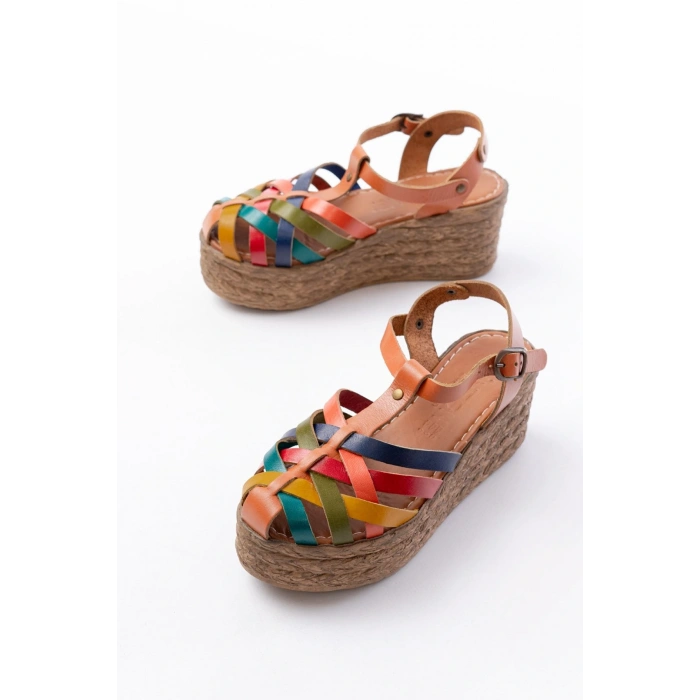 684-02 Taba Multi Ortopedik Hakiki Deri Dolgu Kadın Sandalet