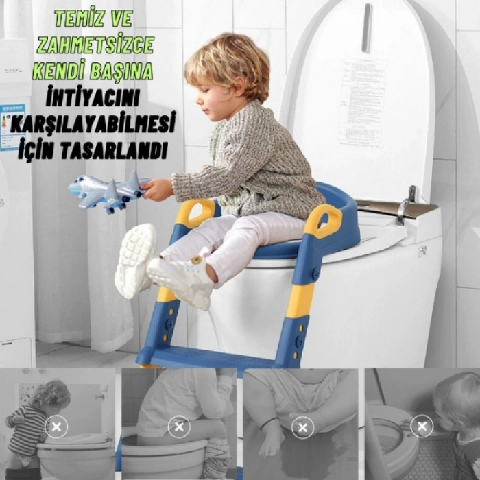 Mavi Merdivenli Çocuk Klozet Tuvalet Eğitimi Aparatı