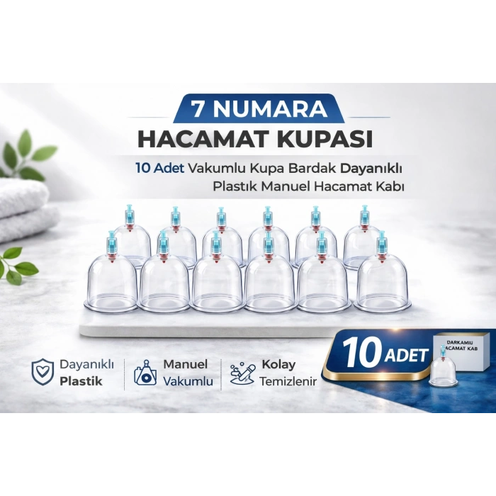 7 Numara Hacamat Kupası 10 Adet Vakumlu Kupa Bardak Dayanıklı Plastik Manuel Hacamat Kabı Seti
