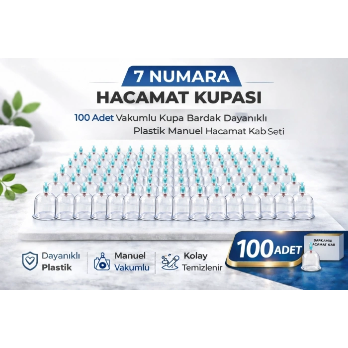 7 Numara Hacamat Kupası 100 Adet Vakumlu Kupa Bardak Dayanıklı Plastik Manuel Hacamat Kabı Seti