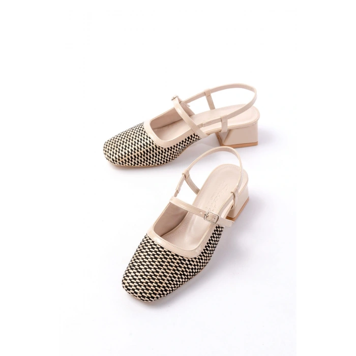 720 Bej Desenli Arkası Açık Günlük Kadın Sandalet