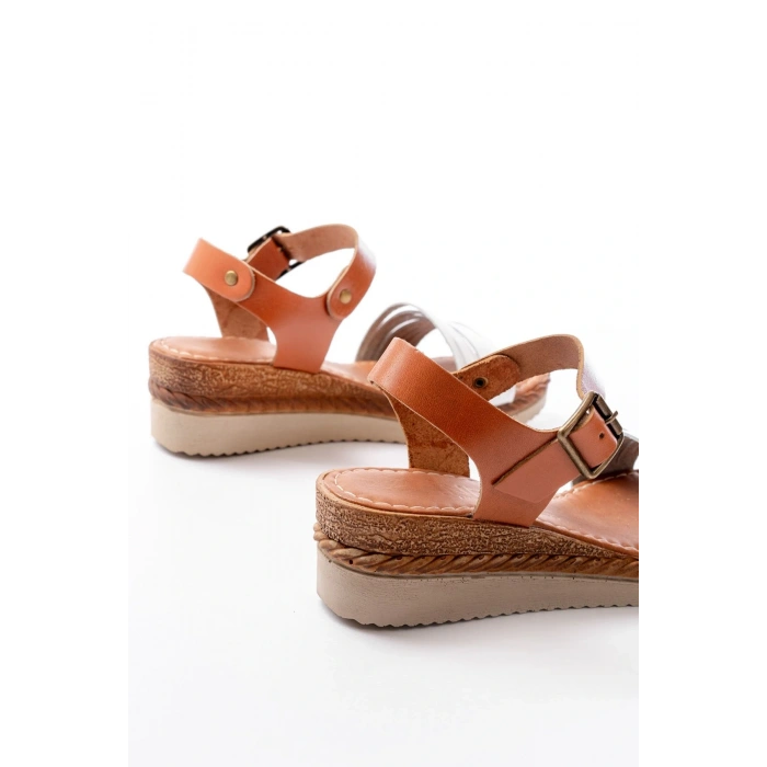 731-07 Beyaz Ortopedik Hakiki Deri Dolgu Kadın Sandalet