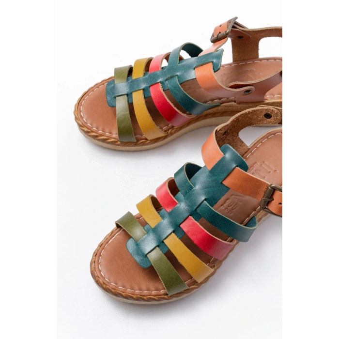 731-204 Multi  Hakiki Deri Dolgu Topuklu Günlük Kadın Sandalet