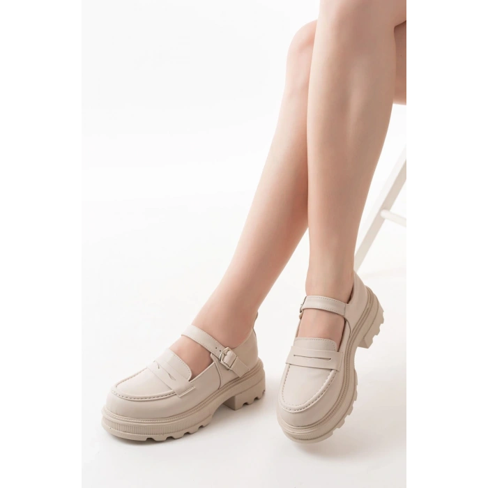 745-771 Bej Kadın Günlük Yüksek Tabanlı Loafer Ayakkabı