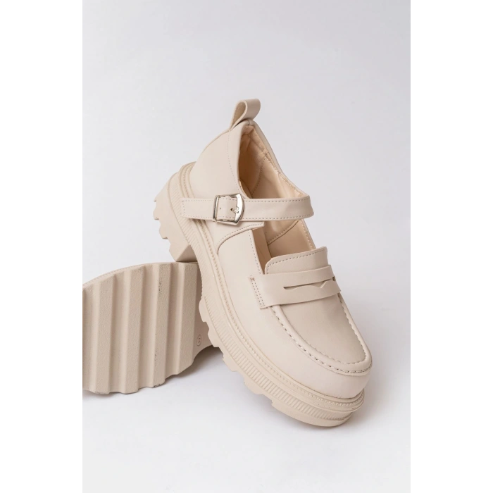 745-771 Bej Kadın Günlük Yüksek Tabanlı Loafer Ayakkabı