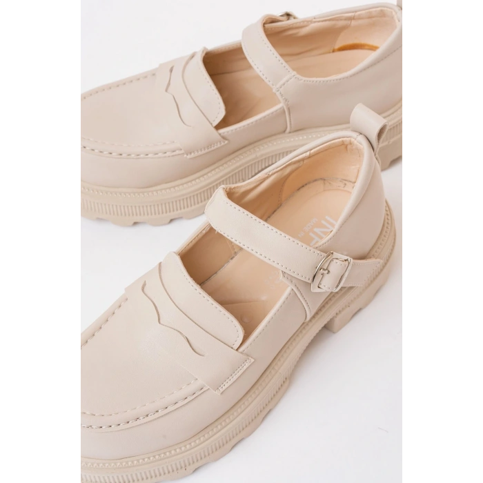 745-771 Bej Kadın Günlük Yüksek Tabanlı Loafer Ayakkabı