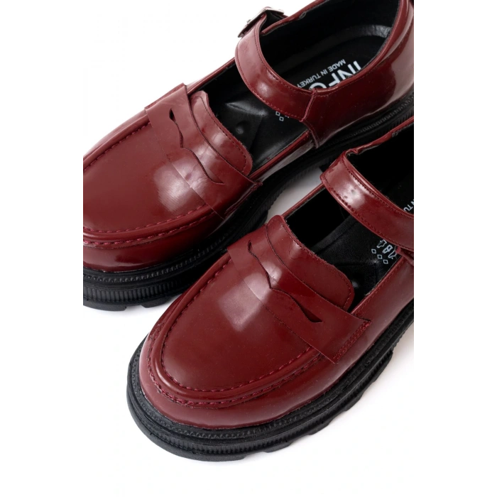 745-771 Bordo Rugan Kadın Günlük Yüksek Tabanlı Loafer Ayakkabı