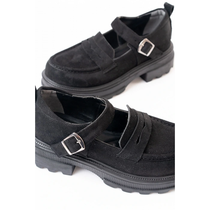 745-771 Siyah Süet Kadın Günlük Yüksek Tabanlı Loafer Ayakkabı