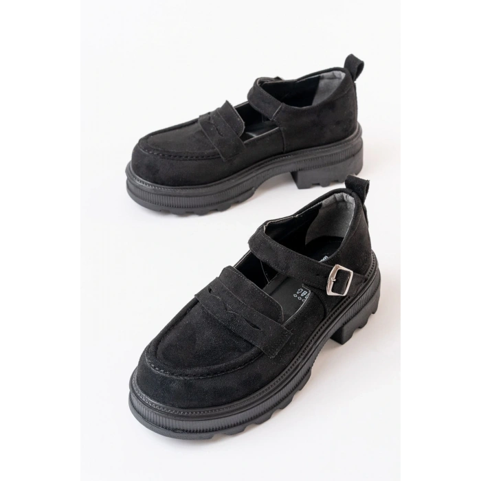 745-771 Siyah Süet Kadın Günlük Yüksek Tabanlı Loafer Ayakkabı
