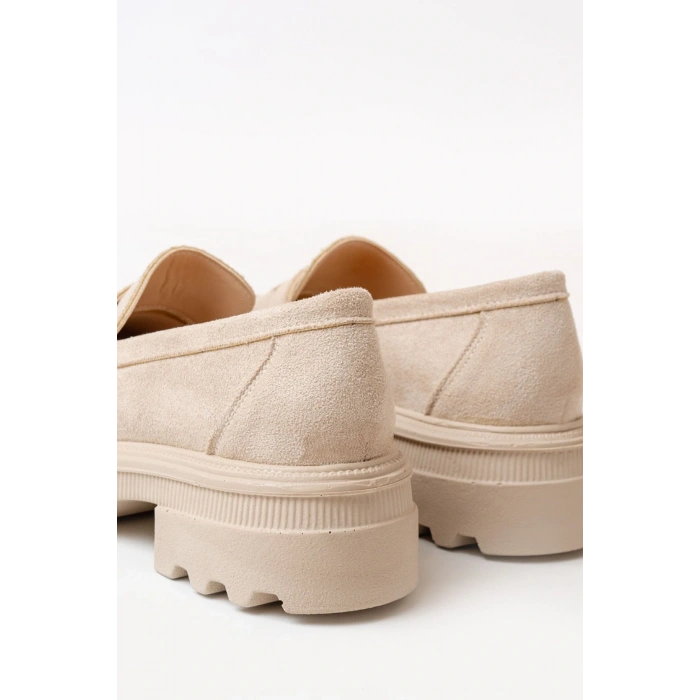 746-759 Bej Süet Günlük Yüksek Tabanlı Loafer Ayakkabı