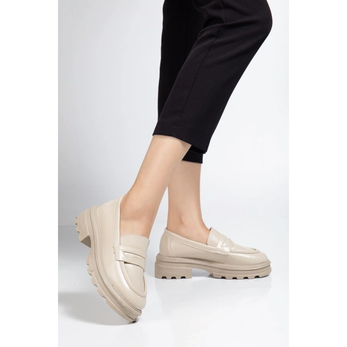 746-759 Bej Yanki Yüksek Tabanlı Loafer Ayakkabı