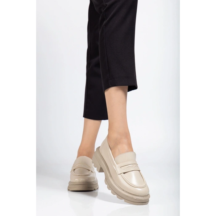 746-759 Bej Yanki Yüksek Tabanlı Loafer Ayakkabı