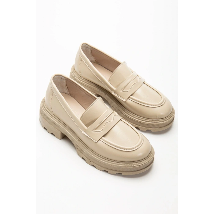 746-759 Bej Yanki Yüksek Tabanlı Loafer Ayakkabı