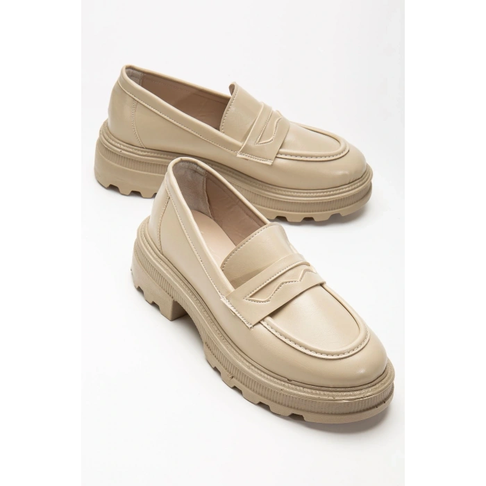 746-759 Bej Yanki Yüksek Tabanlı Loafer Ayakkabı