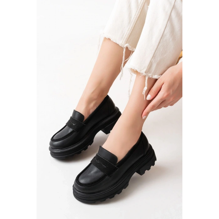 746-759 Siyah Günlük Yüksek Tabanlı Loafer Ayakkabı