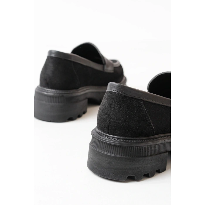 746-759 Siyah Süet Günlük Yüksek Tabanlı Loafer Ayakkabı