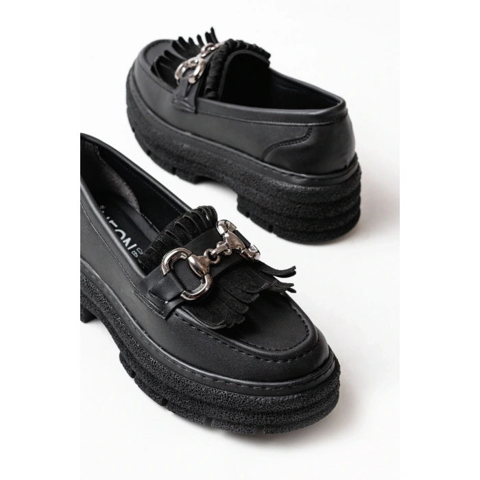 749-750 Siyah Tokalı Günlük Yüksek Tabanlı Loafer Ayakkabı