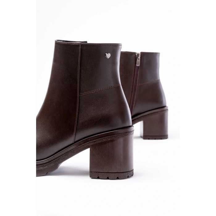 767-3020 Kahverengi Fermuarlı Kalın Topuklu Günlük Kadın Bot