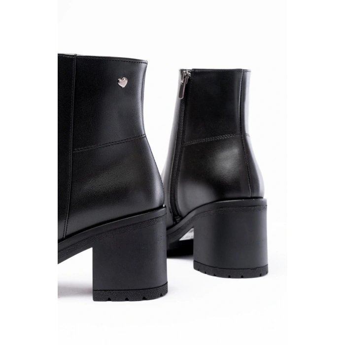 767-3020 Siyah Fermuarlı Kalın Topuklu Günlük Kadın Bot