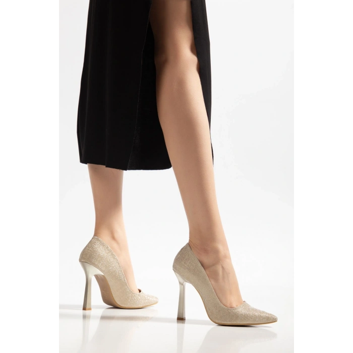 801 Altın Palermo Sivri Burunlu  Topuklu Kadın Ayakkabı
