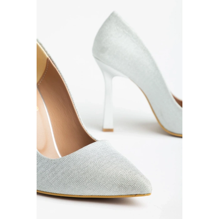 801 Gümüş Palermo Sivri Burunlu  Topuklu Kadın Ayakkabı