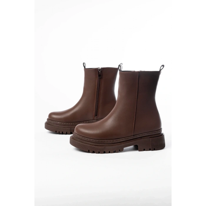 812-2012 Kahverengi Luna Fermuarlı Günlük Kadın Bot