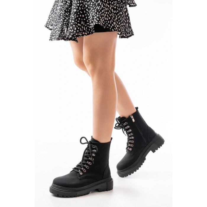 812-2121 Siyah Zümrüt Bağcıklı Fermuarlı Günlük Kadın Bot