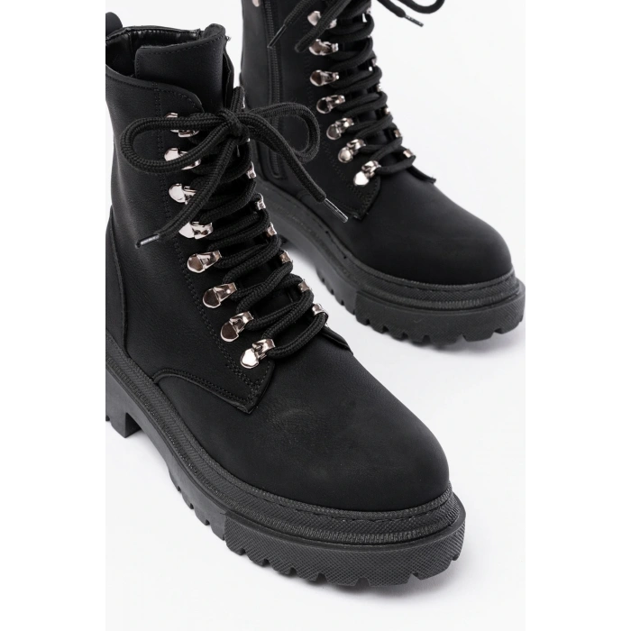 812-2121 Siyah Zümrüt Bağcıklı Fermuarlı Günlük Kadın Bot