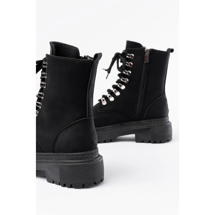 812-2121 Siyah Zümrüt Bağcıklı Fermuarlı Günlük Kadın Bot