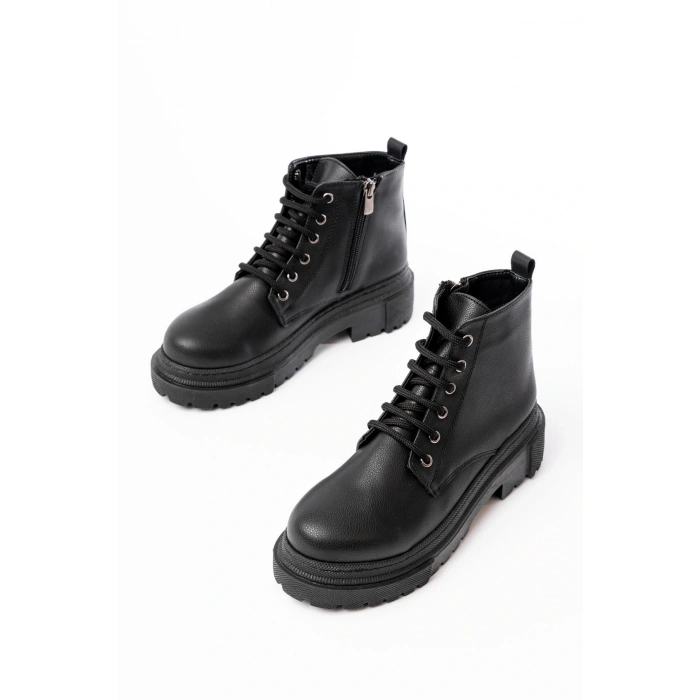 812-2129 Siyah Bağcıklı Fermuarlı Günlük Kadın Bot