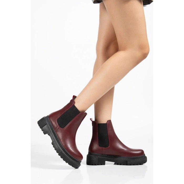 812-2137 Bordo Lastikli Günlük Kadın Bot