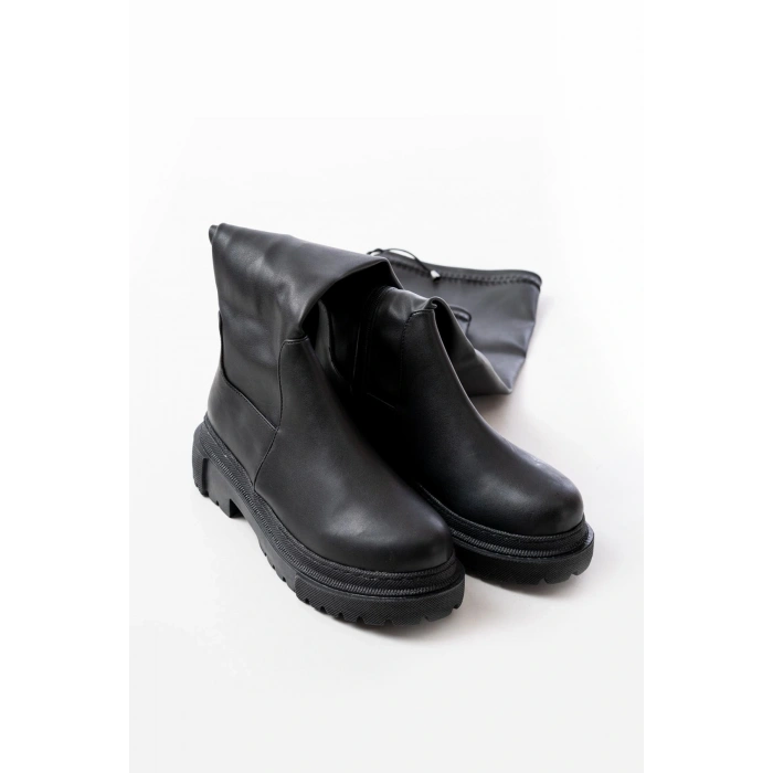 812-2194 Siyah Fermuarlı Diz Üstü Bağcıklı Çorap Günlük Kadın Çizme