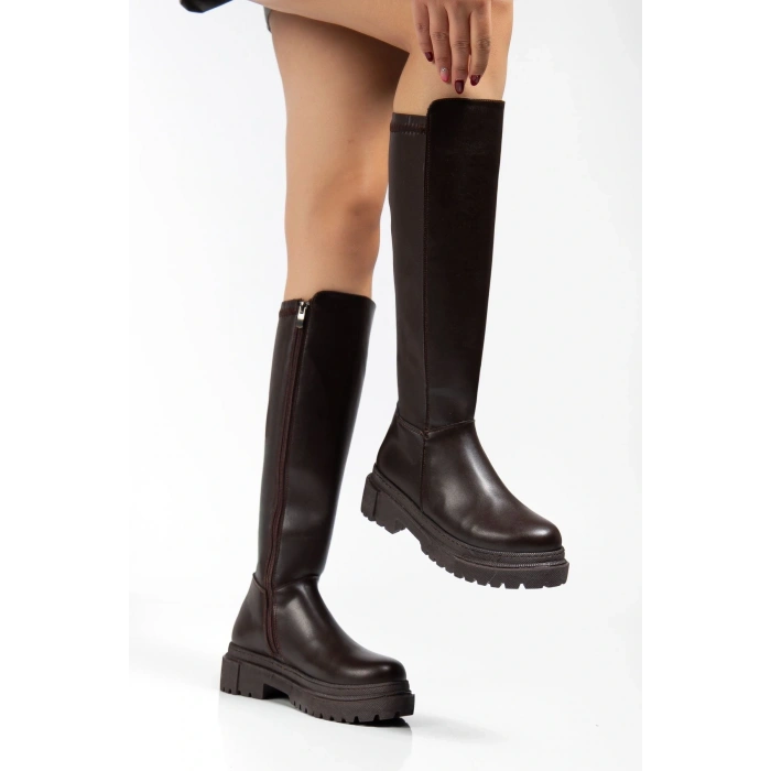 812-300 Kahverengi Fermuarlı Günlük Kadın Çizme