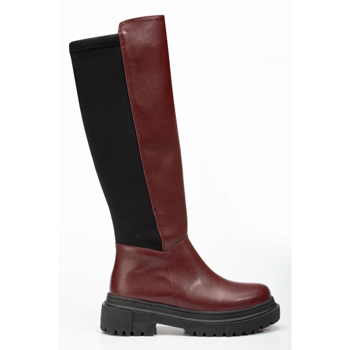812-305 Bordo Arkası Streç Fermuarlı Günlük Kadın Çizme