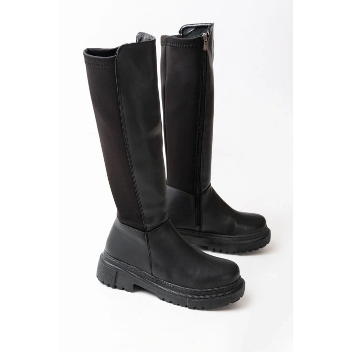 812-305 Siyah Arkası Streç Fermuarlı Günlük Kadın Çizme