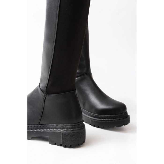 812-305 Siyah Arkası Streç Fermuarlı Günlük Kadın Çizme