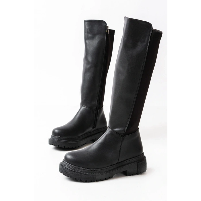 812-305 Siyah Arkası Streç Fermuarlı Günlük Kadın Çizme