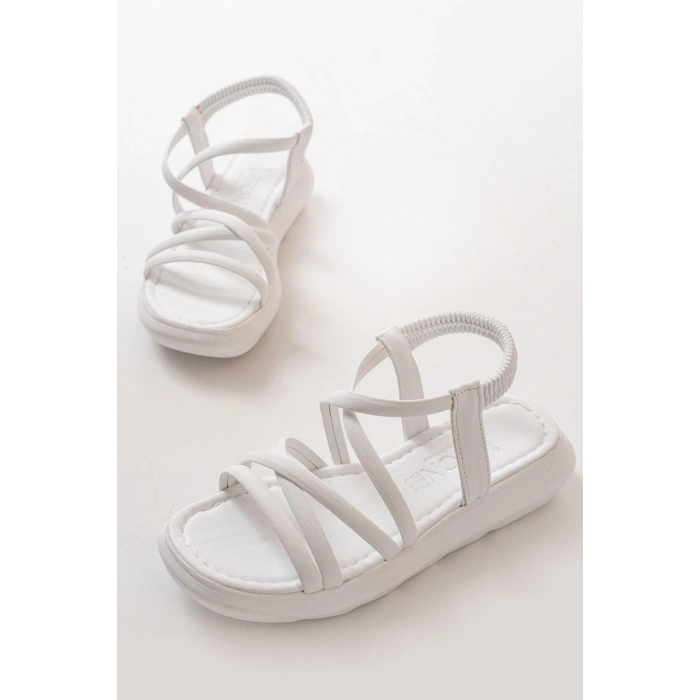 841-841 Beyaz Lastikli Günlük Kadın Sandalet