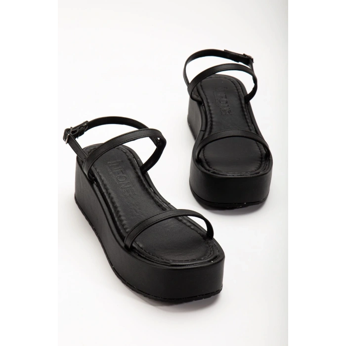 861-1027 Siyah Dolgu Topuk Kadın Sandalet